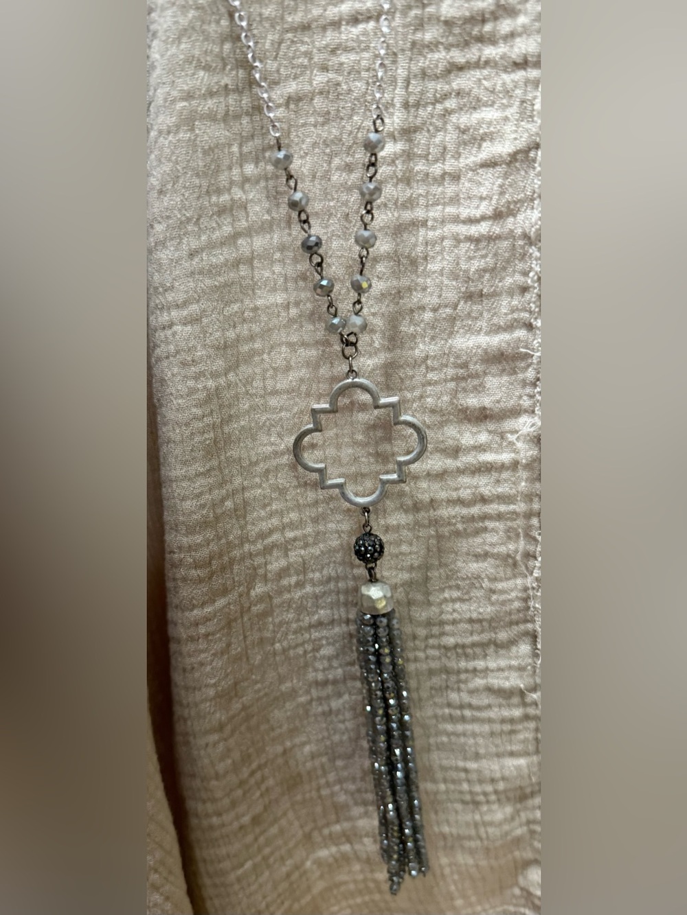 Silver-tone Clover Tassel Pendant Necklace - Women Jewelry